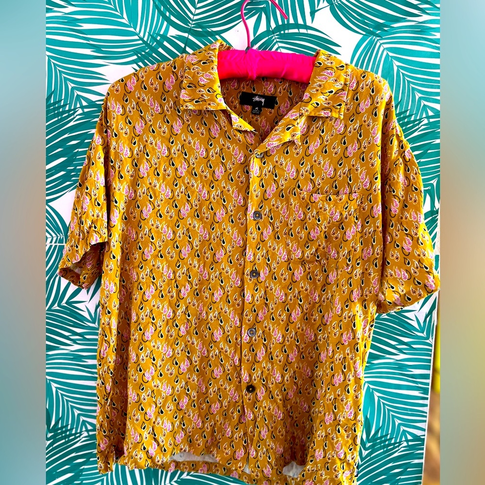 STUSSY Paisley Tears Shirt size M button down viscose WOMENS